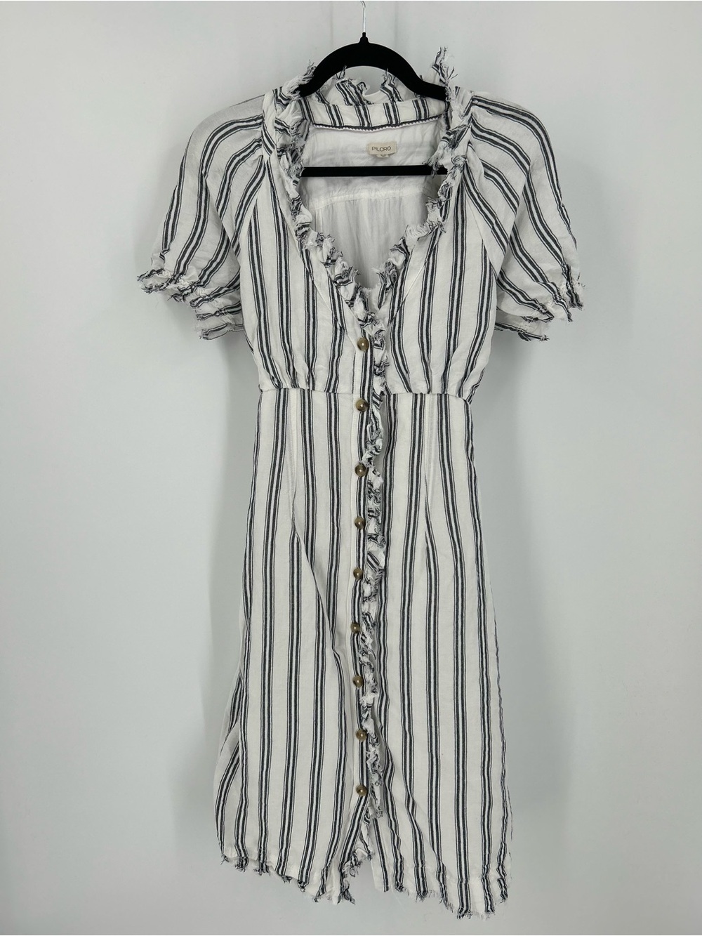 Anthropologie Pilcro Striped Ruffle Collar Buttondown Midi Dress Size 8